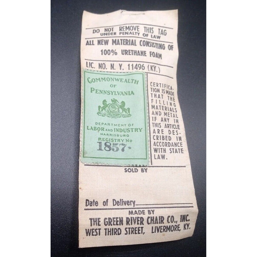 U.S. COMMONWEALTH OF PENNSYLVANIA LABOR & INDUSTRY REGISTRY TAX STAMP